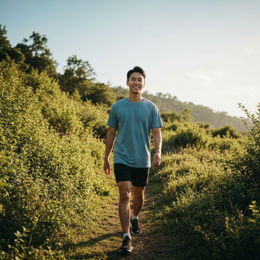 Person walking outdoors in nature